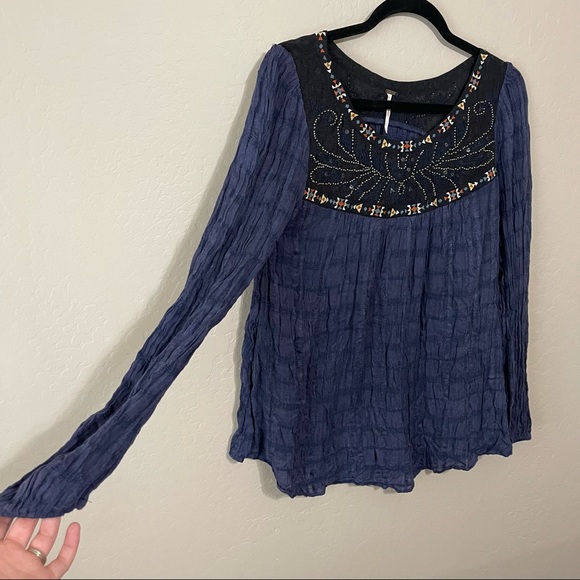SOLD Free People beaded embroidered long sleeve tunic top blouse S tribal - Picture 3 of 13